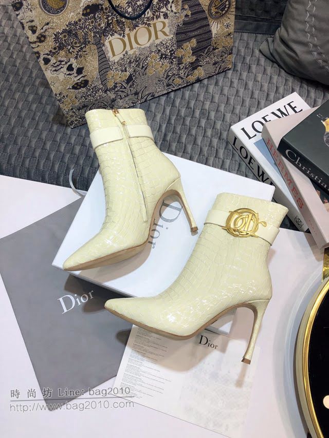 DIOR女鞋 迪奧CD字母logo尖頭馬丁靴 Dior側拉鏈五金扣女短靴  naq1329